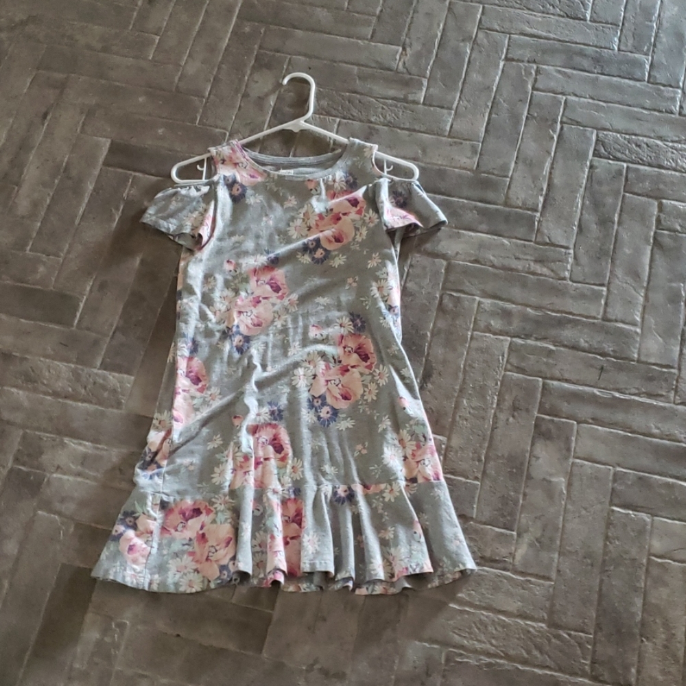 Grey floral off the shoulder dress for girls